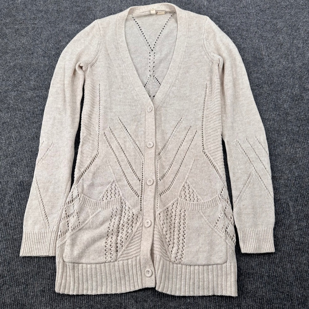 Moth Pointelle Knit Cardigan Womens XS Cashmere Blend Long V-Neck Beige Y2K